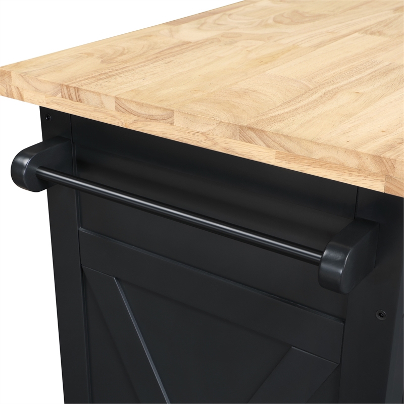 Scranton & Co Farmhouse Kitchen Cart in Black with Butcher Block Top