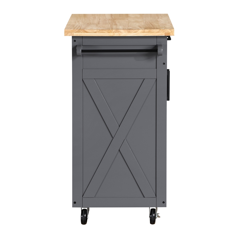 Scranton & Co Farmhouse Kitchen Cart in Grey with Butcher Block Top