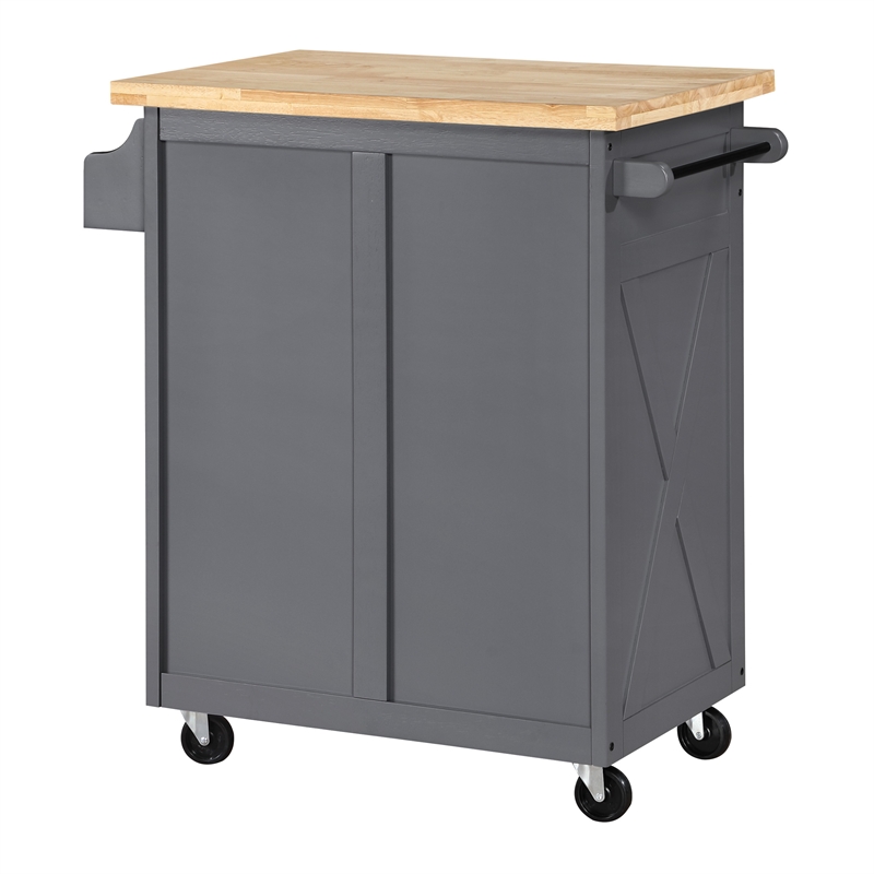 Scranton & Co Farmhouse Kitchen Cart in Grey with Butcher Block Top