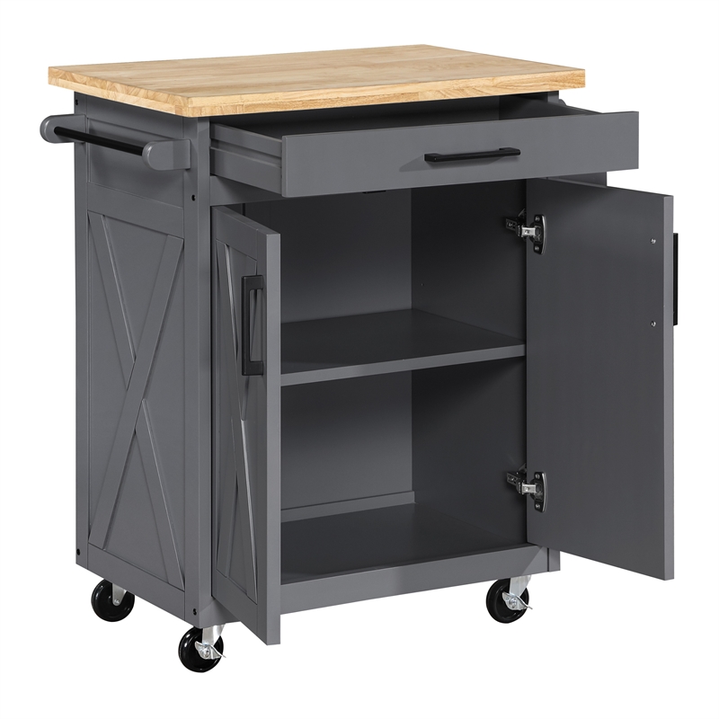 Scranton & Co Farmhouse Kitchen Cart in Grey with Butcher Block Top