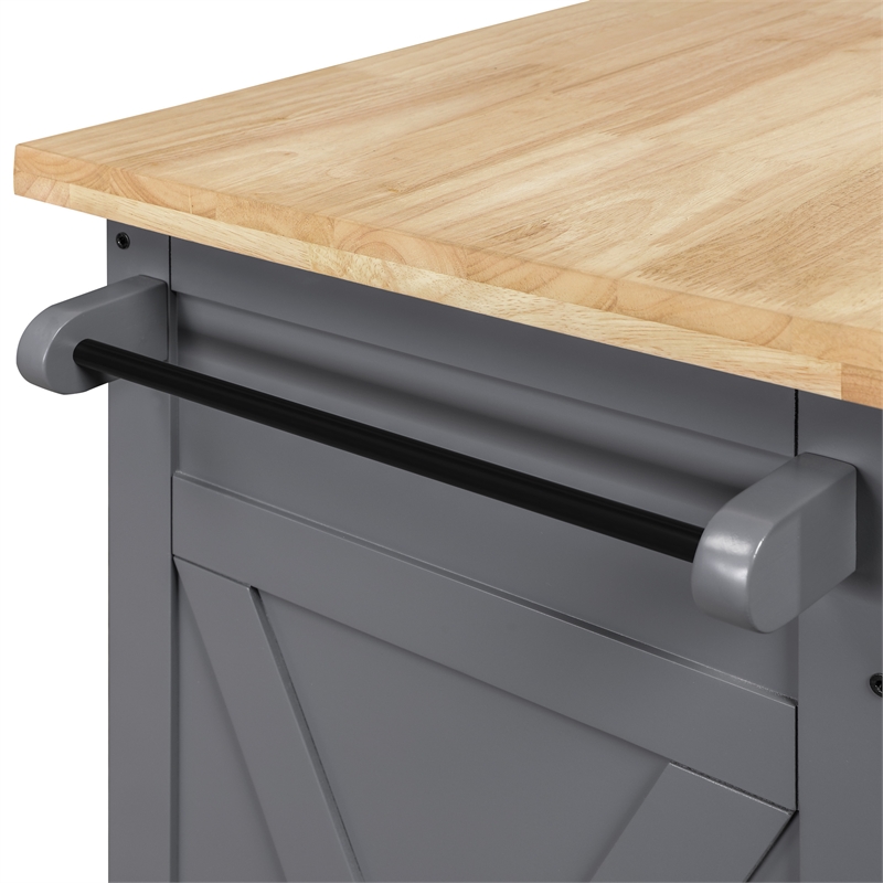 Scranton & Co Farmhouse Kitchen Cart in Grey with Butcher Block Top