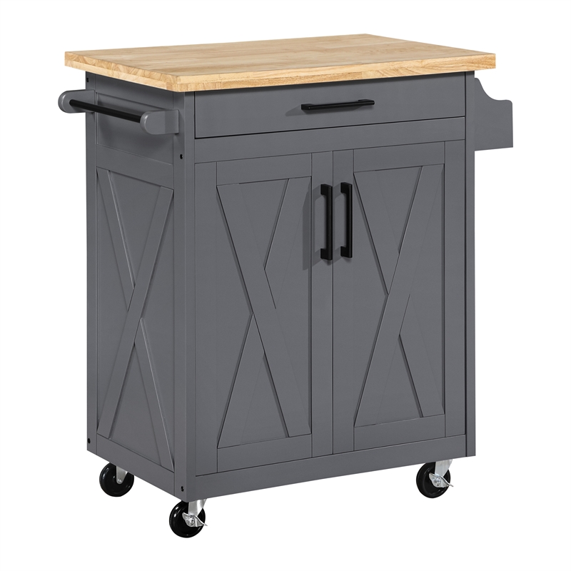 Scranton & Co Farmhouse Kitchen Cart in Grey with Butcher Block Top