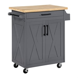 Scranton & Co Farmhouse Kitchen Cart in Grey with Butcher Block Top