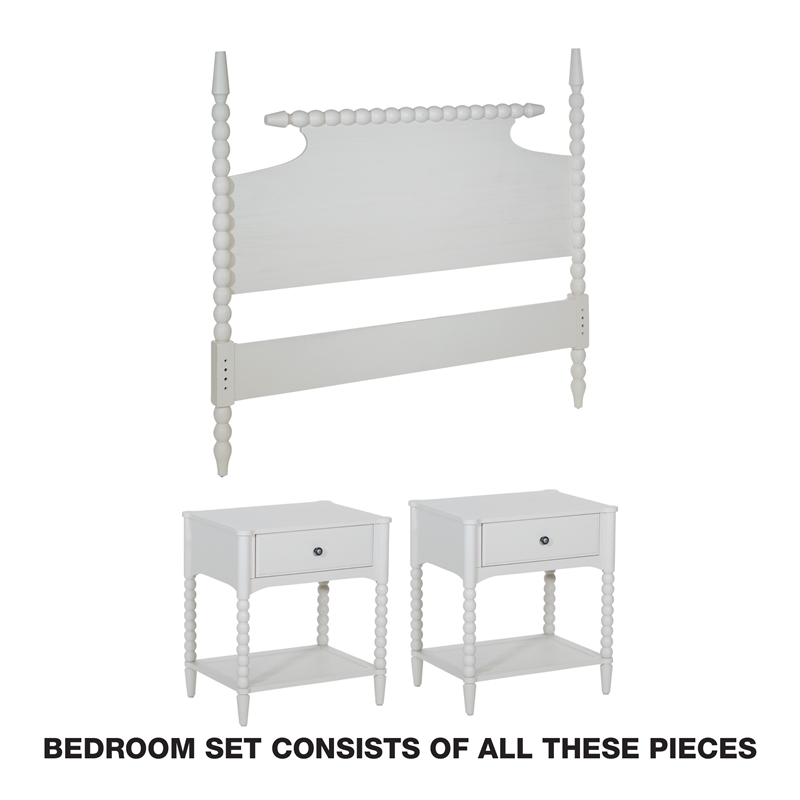 Scranton & Co 3-Piece Queen Headboard and Nightstand Set in White Cottage Style