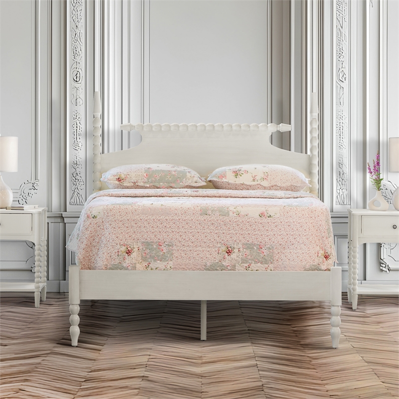 Scranton & Co King Bed Frame with Headboard and Footboard in Antique White