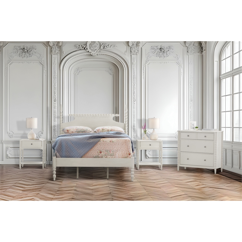 Scranton & Co King Bed Set with 2 Night Stands and 3-Drawer Chest in White