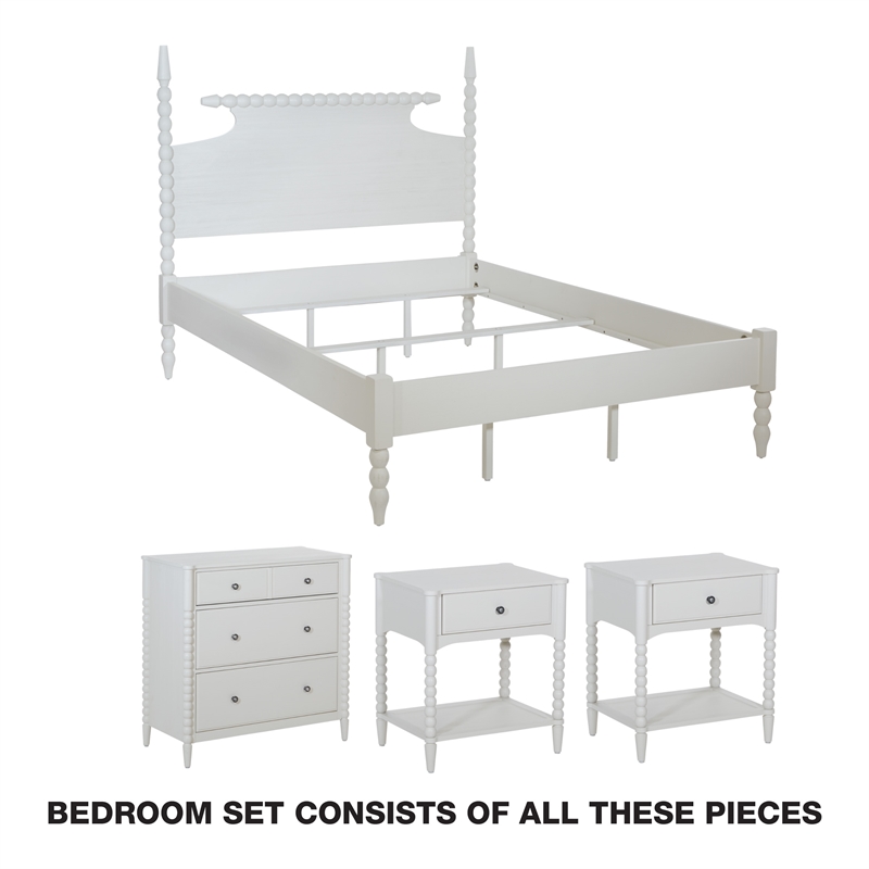 Scranton & Co King Bed Set with 2 Night Stands and 3-Drawer Chest in White