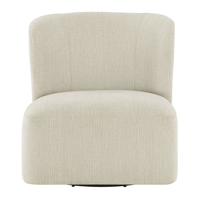 Scranton & Co Modern Barrel Swivel Accent Chair in Linen White Fabric