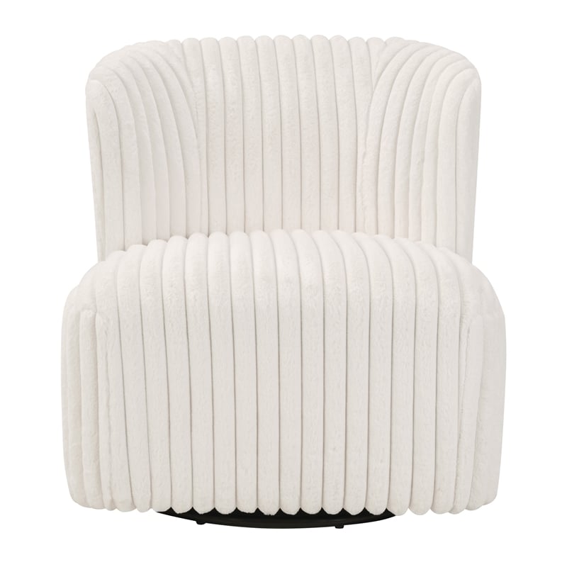 Scranton & Co Modern Barrel Swivel Accent Chair in White Cord Fur Fabric