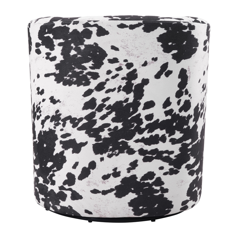 Scranton & Co Modern Barrel Swivel Accent Chair in Black Cow Print Fabric