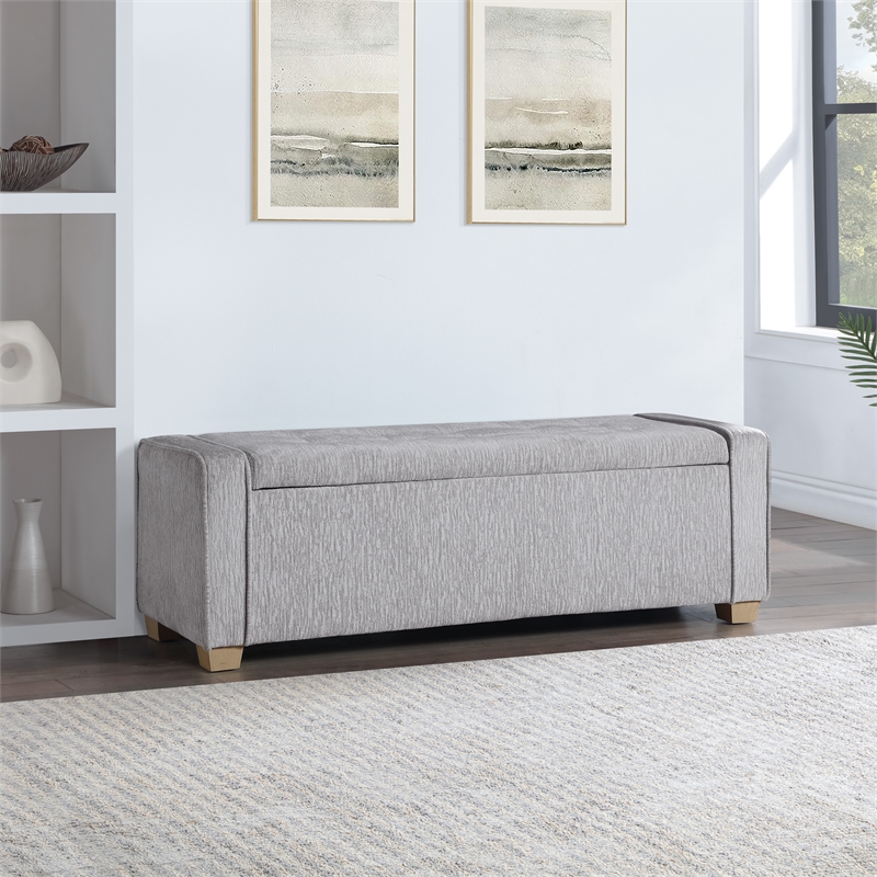 Scranton & Co Button Tufted Storage Bench in Sterling Sands Fabric