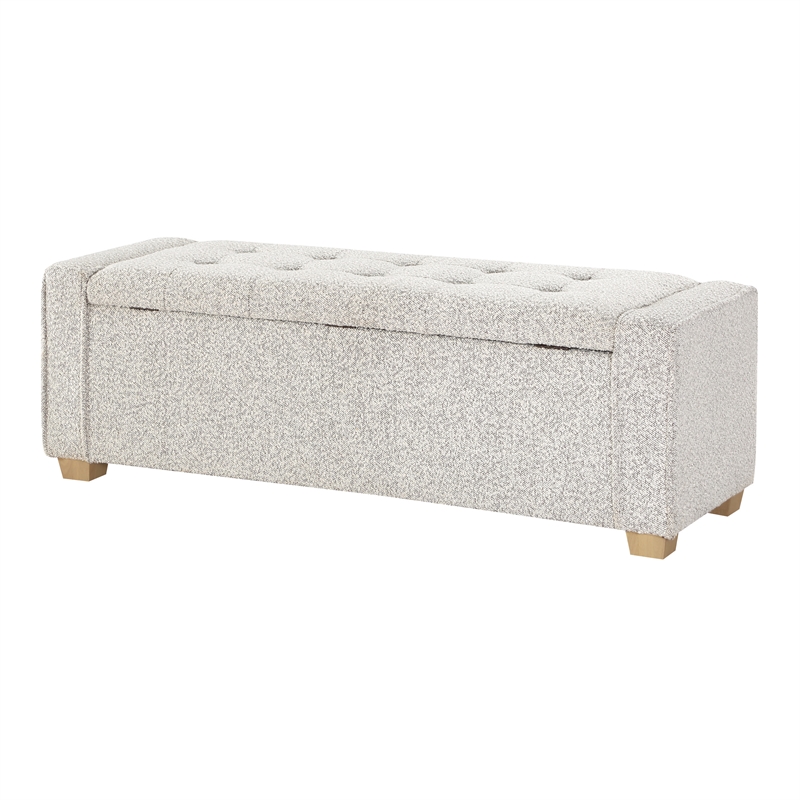 Scranton & Co Button Tufted Storage Bench in Salt and Pepper Gray Boucle