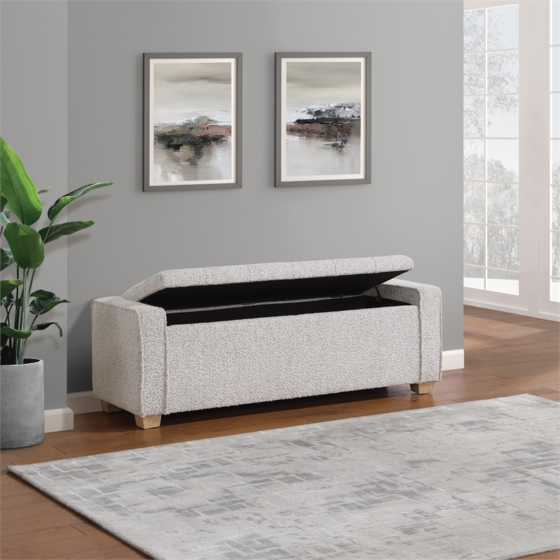 Scranton & Co Button Tufted Storage Bench in Salt and Pepper Gray Boucle