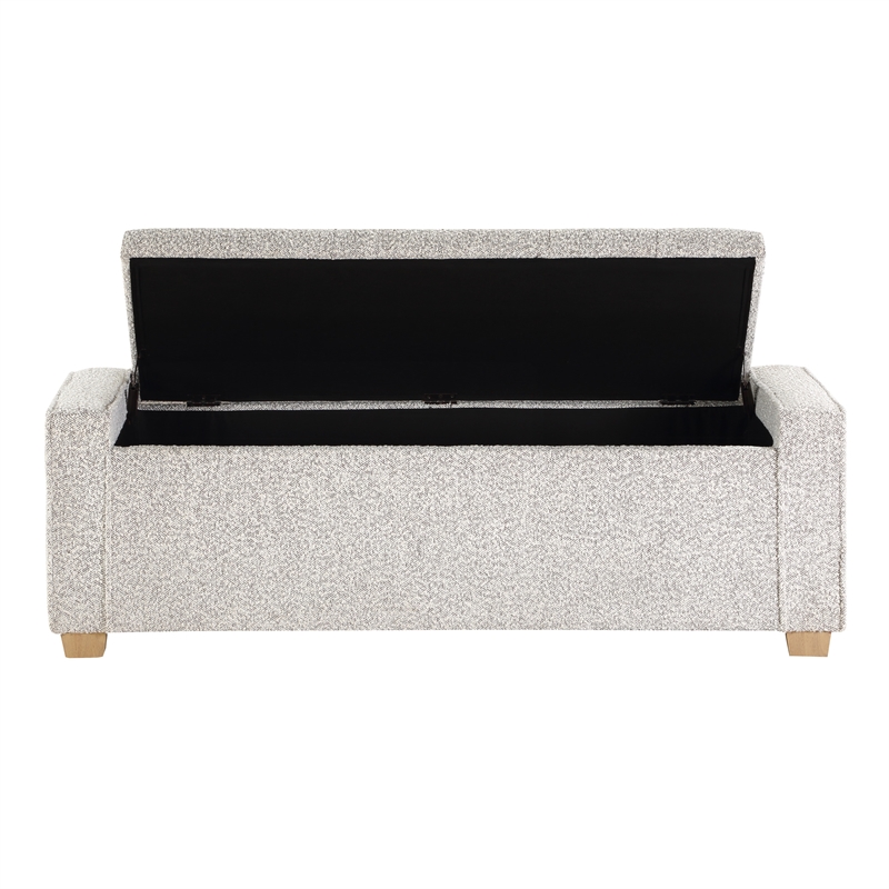 Scranton & Co Button Tufted Storage Bench in Salt and Pepper Gray Boucle