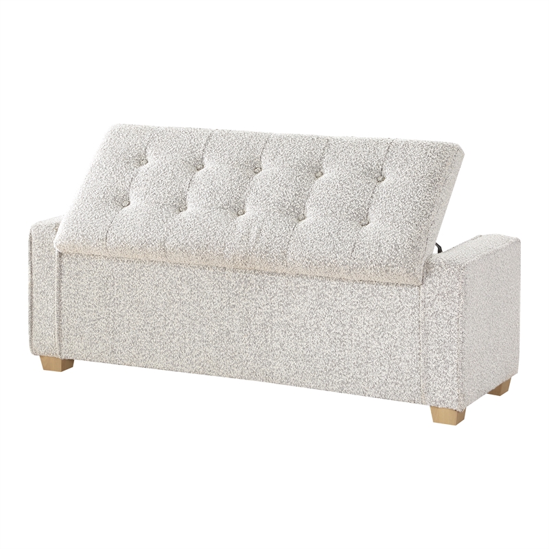 Scranton & Co Button Tufted Storage Bench in Salt and Pepper Gray Boucle