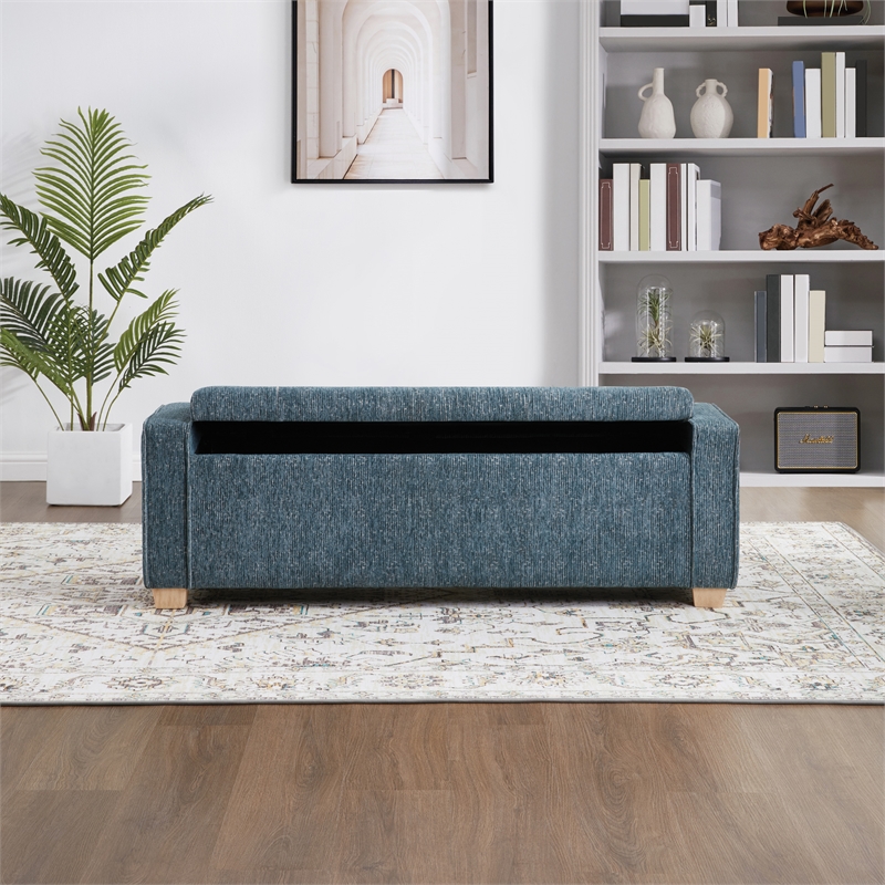 Scranton & Co Button Tufted Storage Bench in Atlantic Blue Fabric