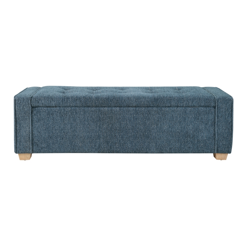 Scranton & Co Button Tufted Storage Bench in Atlantic Blue Fabric