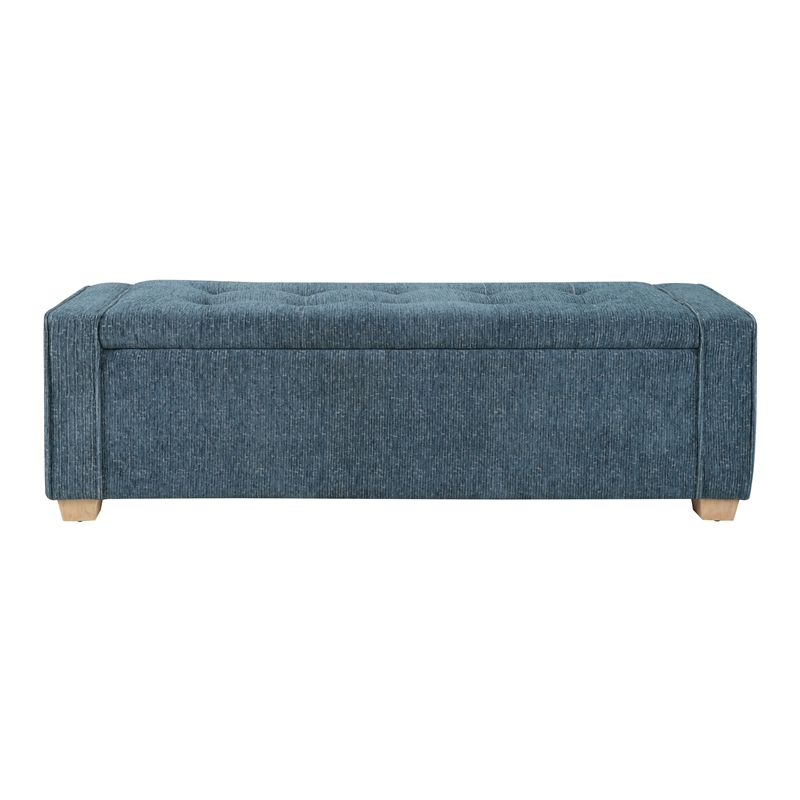 Scranton & Co Button Tufted Storage Bench in Atlantic Blue Fabric