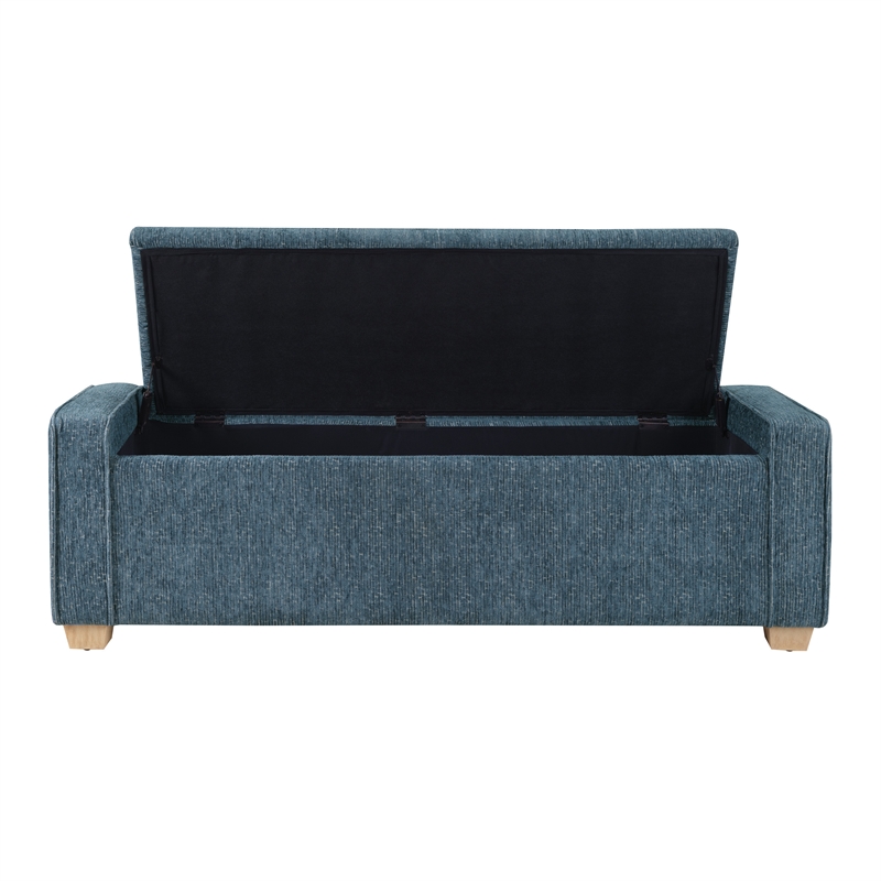 Scranton & Co Button Tufted Storage Bench in Atlantic Blue Fabric