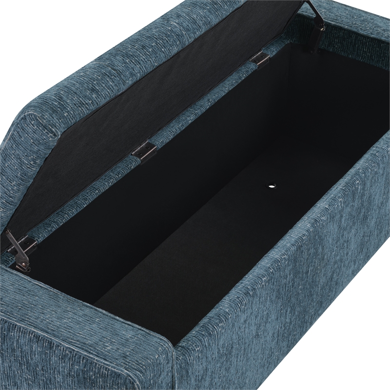 Scranton & Co Button Tufted Storage Bench in Atlantic Blue Fabric