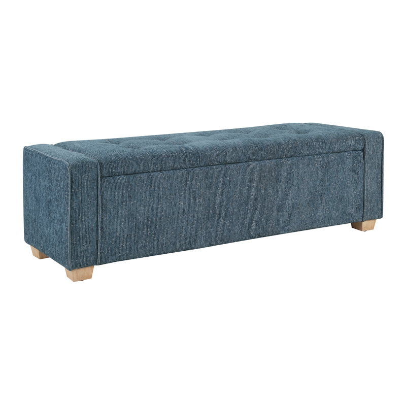 Scranton & Co Button Tufted Storage Bench in Atlantic Blue Fabric