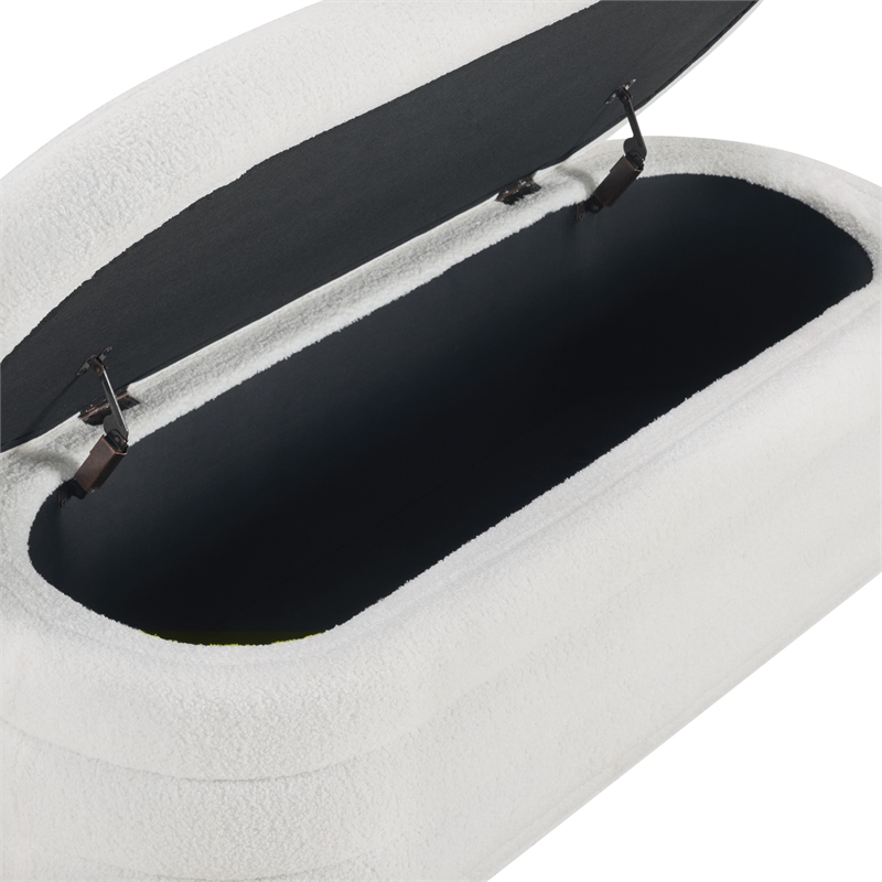 Scranton & Co Channel Tufted Deco Storage Bench in Ivory Sherpa Fabric