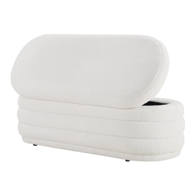 Scranton & Co Channel Tufted Deco Storage Bench in Ivory Sherpa Fabric