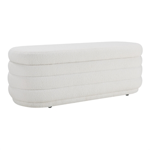 Scranton & Co Channel Tufted Deco Storage Bench in Ivory Sherpa Fabric