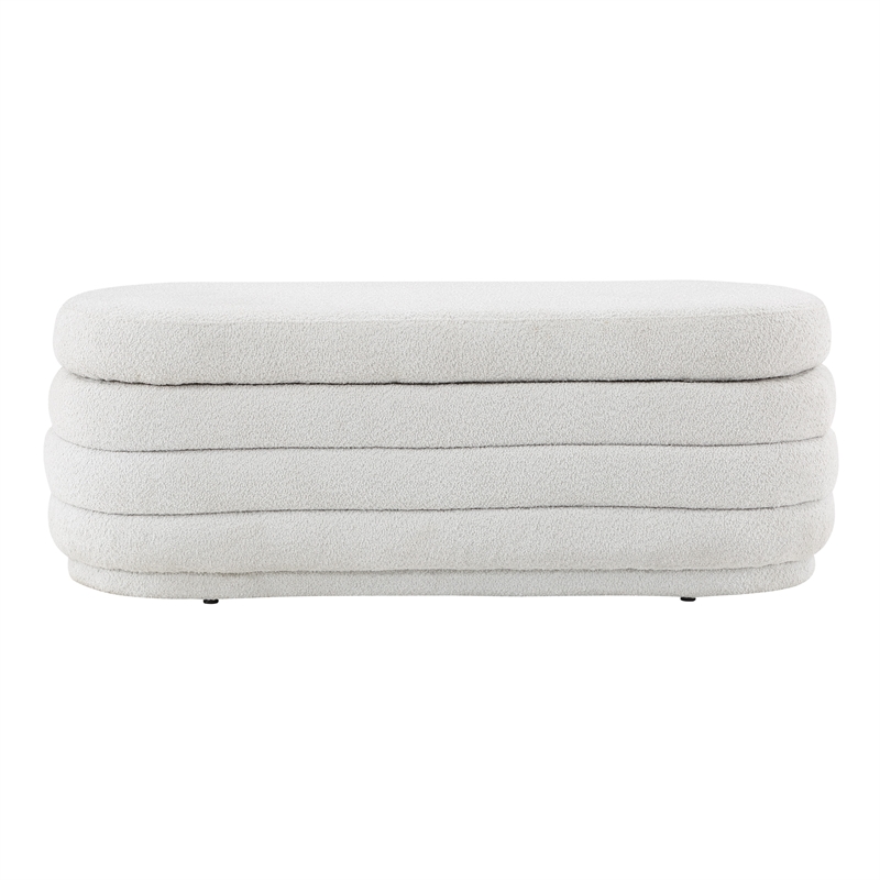 Scranton & Co Channel Tufted Deco Storage Bench in Off White Parchment Sherpa