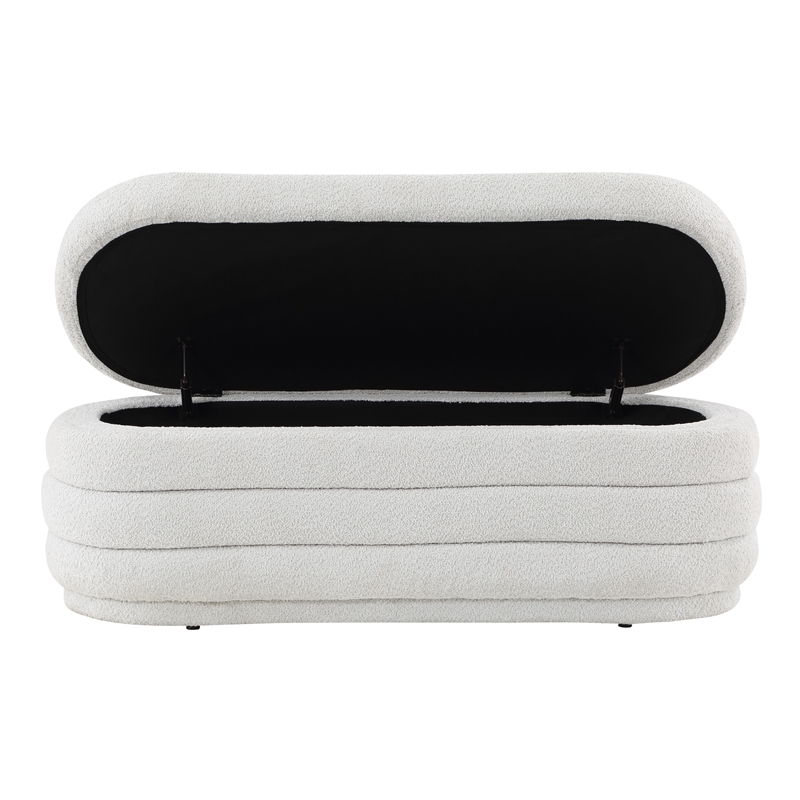 Scranton & Co Channel Tufted Deco Storage Bench in Off White Parchment Sherpa