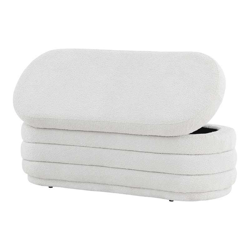 Scranton & Co Channel Tufted Deco Storage Bench in Off White Parchment Sherpa