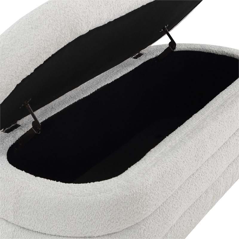 Scranton & Co Channel Tufted Deco Storage Bench in Off White Parchment Sherpa