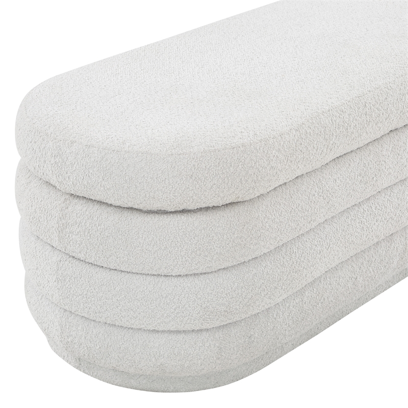 Scranton & Co Channel Tufted Deco Storage Bench in Off White Parchment Sherpa