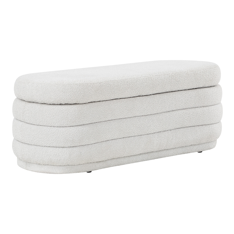 Scranton & Co Channel Tufted Deco Storage Bench in Off White Parchment Sherpa