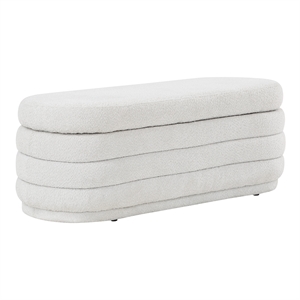 Scranton & Co Channel Tufted Deco Storage Bench in Off White Parchment Sherpa