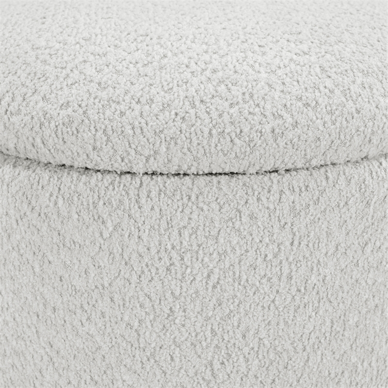 Scranton & Co Round Storage Ottoman in Sherpa Parchment with Oak Legs
