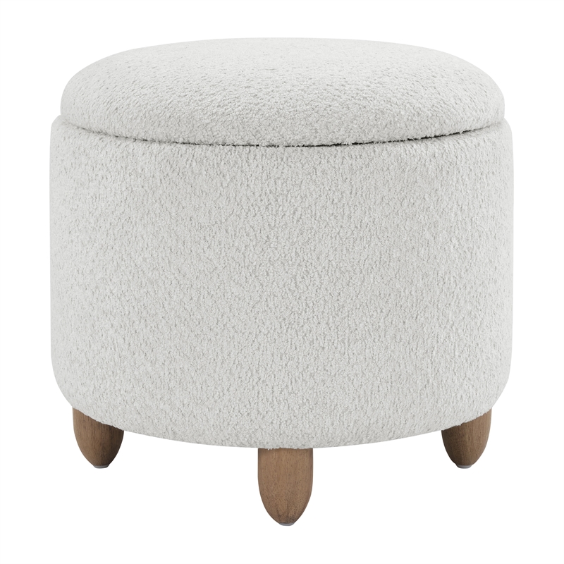 Scranton & Co Round Storage Ottoman in Sherpa Parchment with Oak Legs