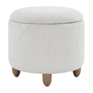 Scranton & Co Round Storage Ottoman in Sherpa Parchment with Oak Legs
