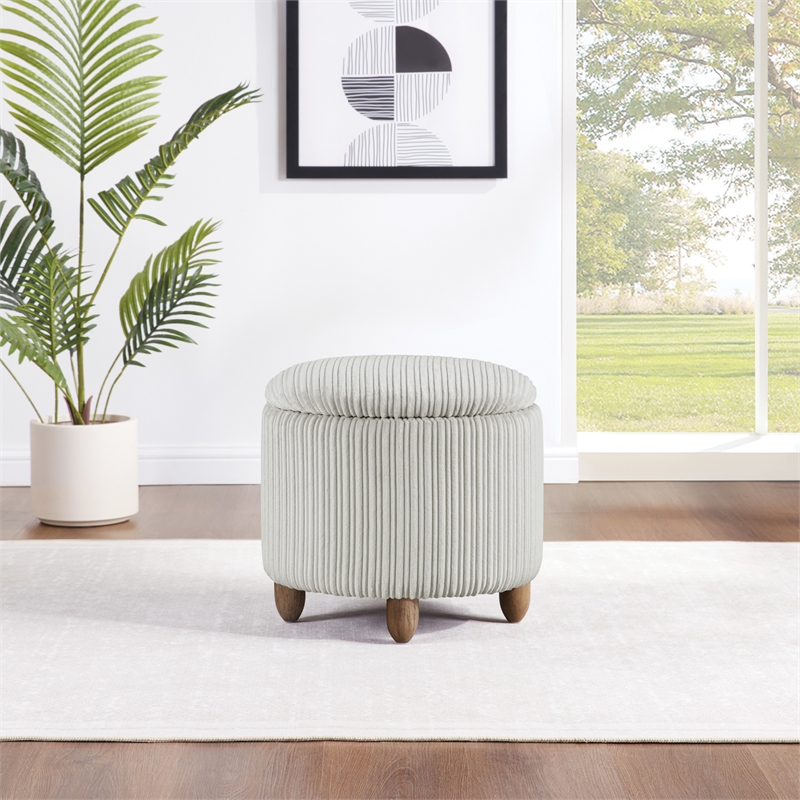 Scranton & Co Round Storage Ottoman in Taupe Fabric with Medium Oak Legs