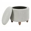 Scranton & Co Round Storage Ottoman in Taupe Fabric with Medium Oak Legs