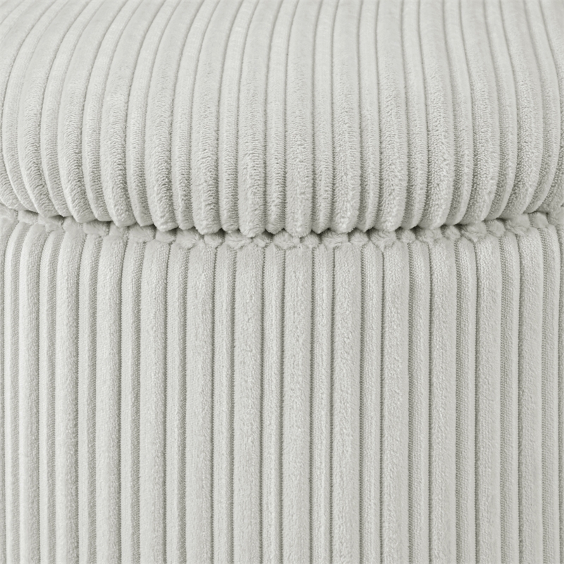Scranton & Co Round Storage Ottoman in Taupe Fabric with Medium Oak Legs