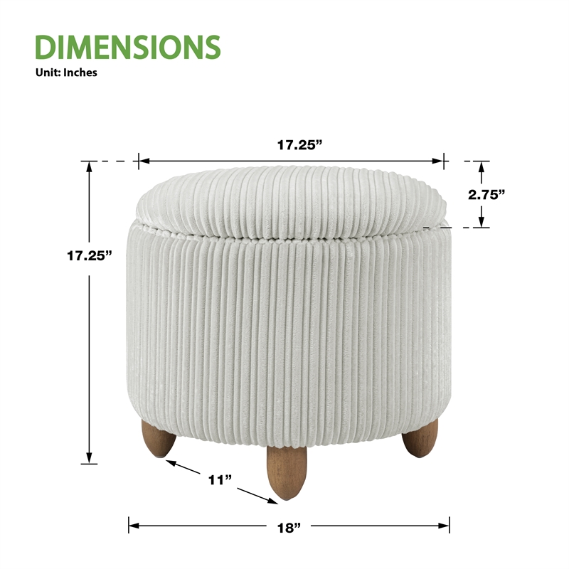 Scranton & Co Round Storage Ottoman in Taupe Fabric with Medium Oak Legs