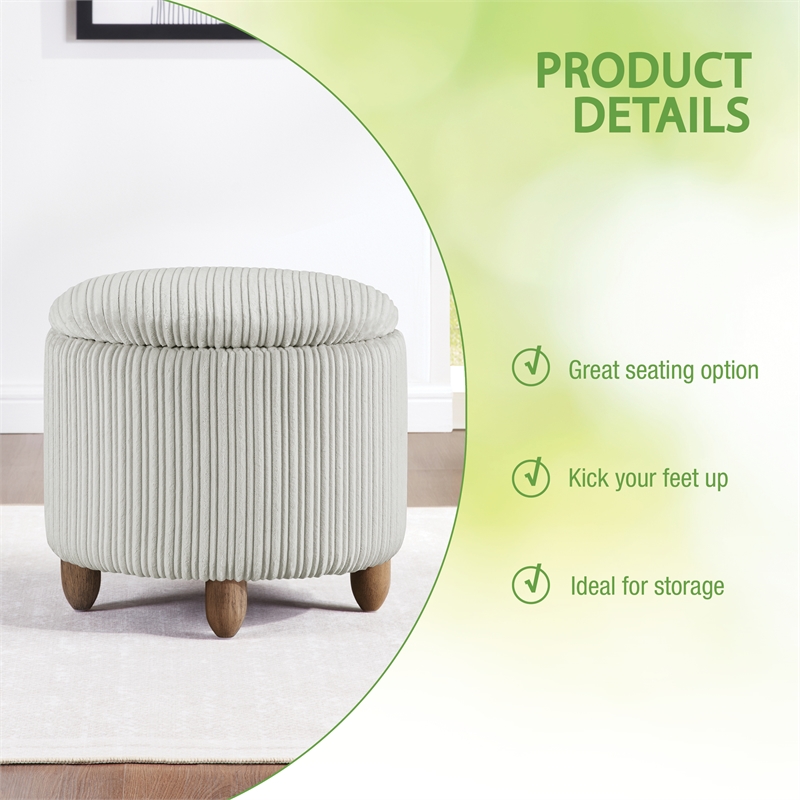 Scranton & Co Round Storage Ottoman in Taupe Fabric with Medium Oak Legs