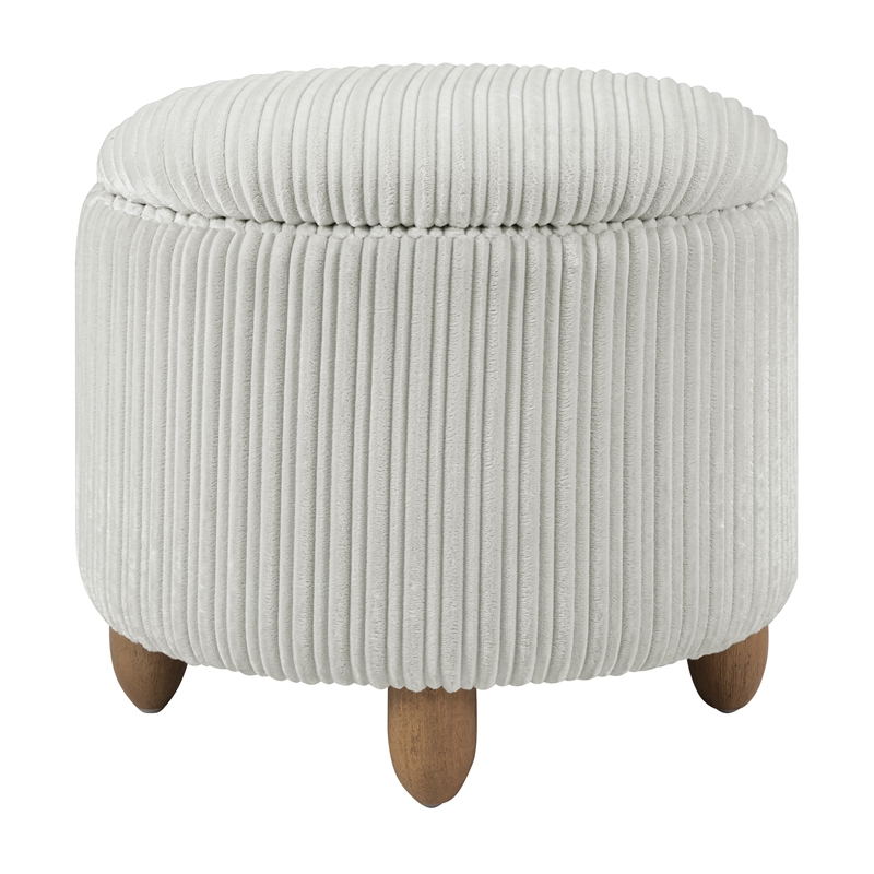 Scranton & Co Round Storage Ottoman in Taupe Fabric with Medium Oak Legs