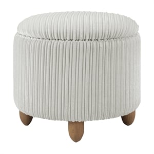 Scranton & Co Round Storage Ottoman in Taupe Fabric with Medium Oak Legs