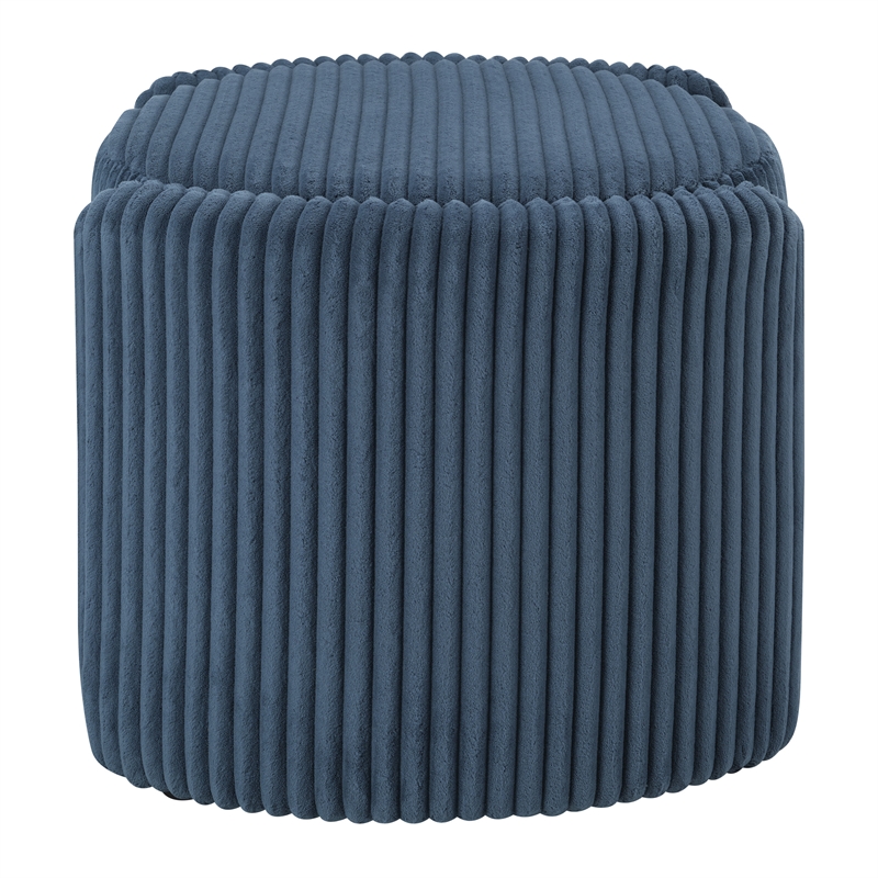Scranton & Co Blue Cord Fabric Round Storage Ottoman with Mango Wood Top