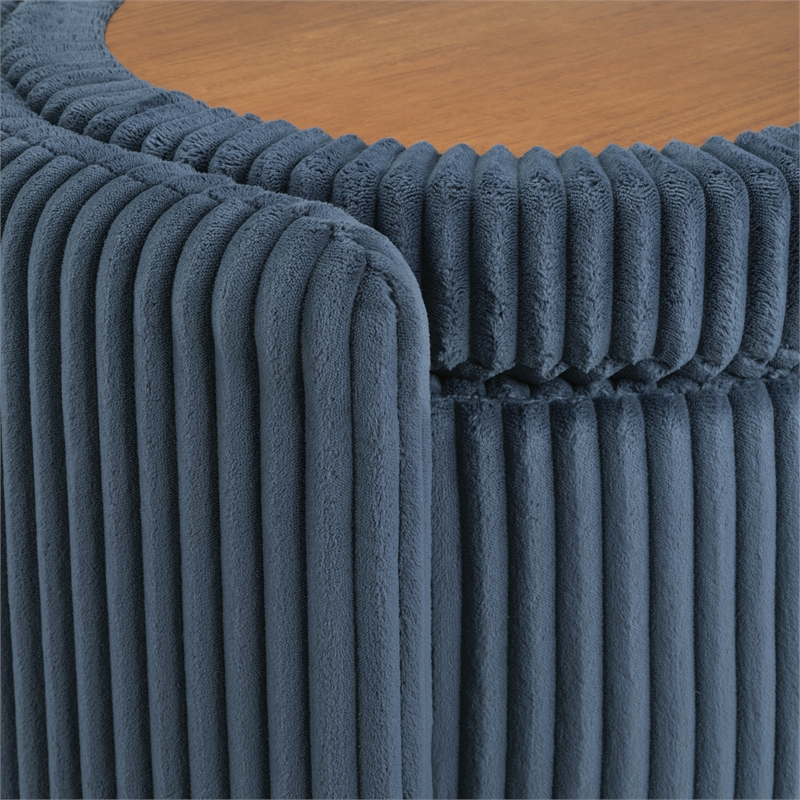 Scranton & Co Blue Cord Fabric Round Storage Ottoman with Mango Wood Top