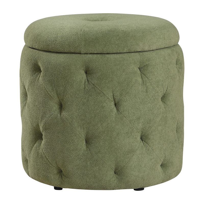 Scranton & Co Moss Green Fabric Round Diamond Tufted Storage Ottoman