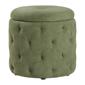 Scranton & Co Moss Green Fabric Round Diamond Tufted Storage Ottoman