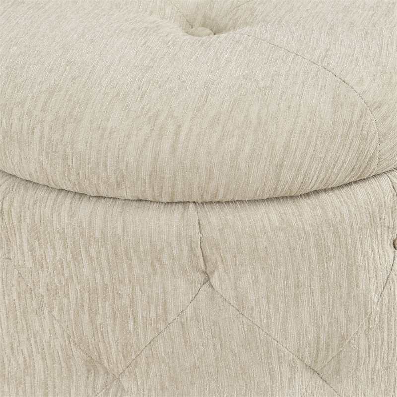 Scranton & Co Round Storage Ottoman in Linen Cream Fabric with Lift-Off Top